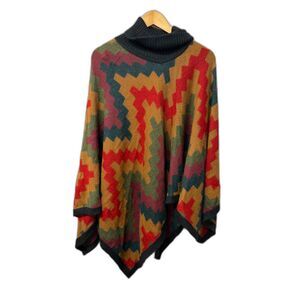 Novica Poncho Sweater Aztec Southwestern Alpaca Wool Blend Jewel Tones Fall OSFM